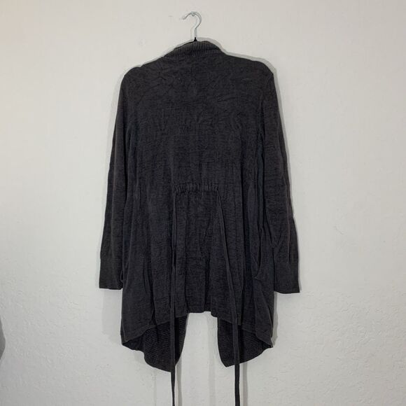 Barefoot Dreams CozyChic Ultra Lite Cardigan S Dark Gray Tie Belt Pockets Luxury - Picture 3 of 10